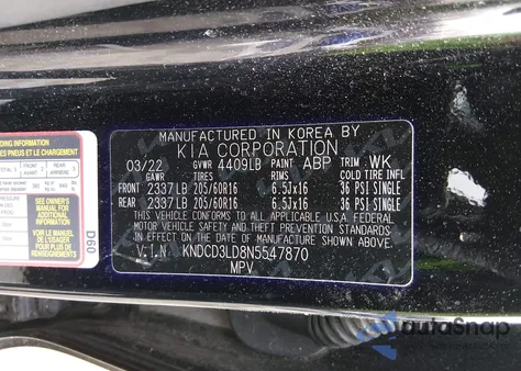 2022 Kia Niro Plug-In Hybrid Ex from USA, damaged, VIN KNDCD3LD8N5547870